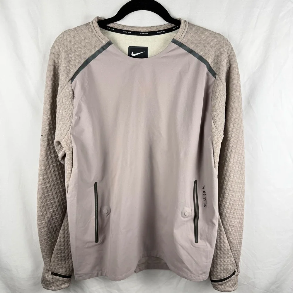 Nike Men's Tech Pack Kimono Woven Hybrid Running Top in Pumice Medium Athleisure
